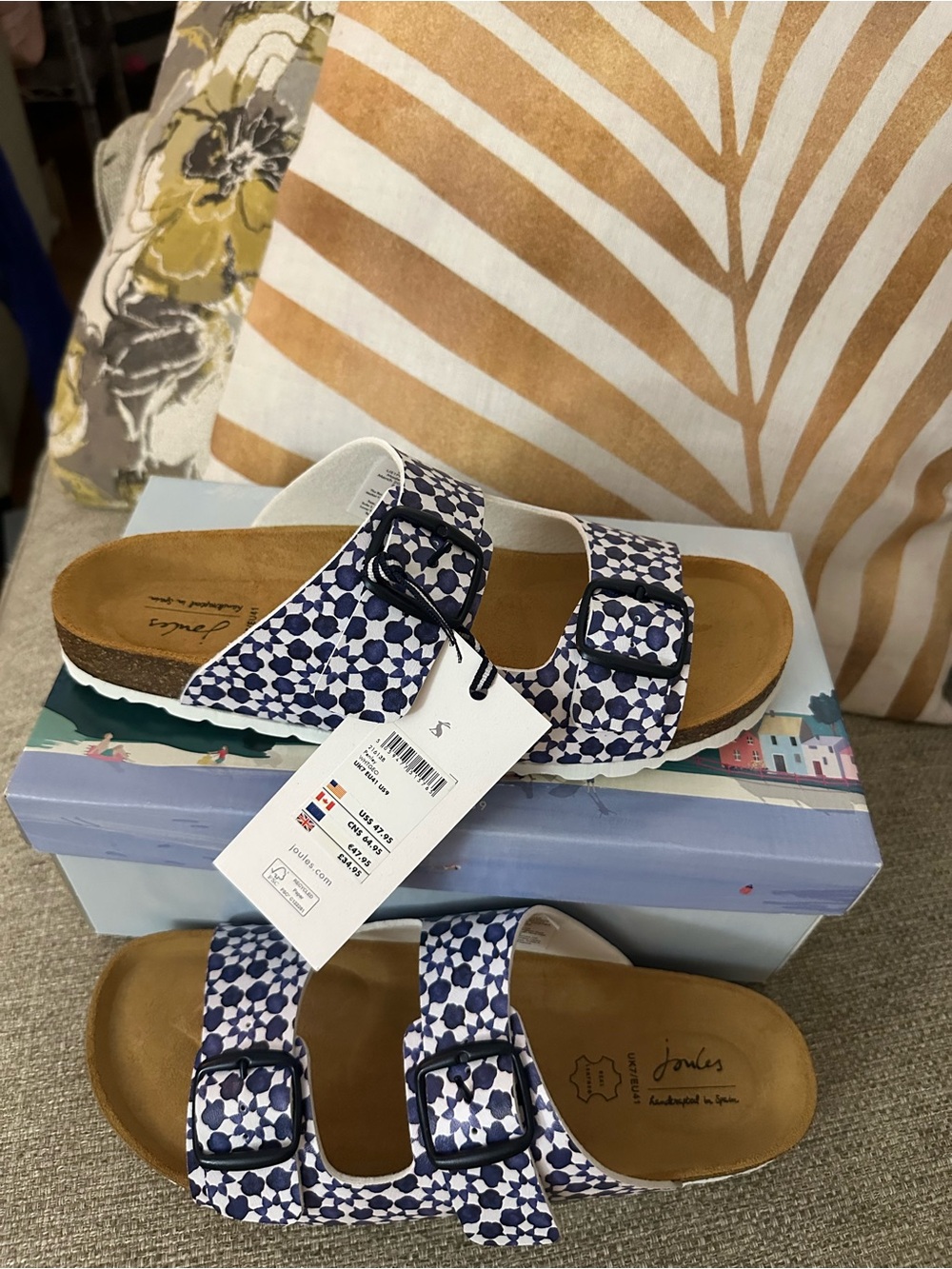 Joules Navy Geo Double-Buckle Slide Sandals EU 41 | US 9.5 - 10 New In Box - Picture 6 of 14
